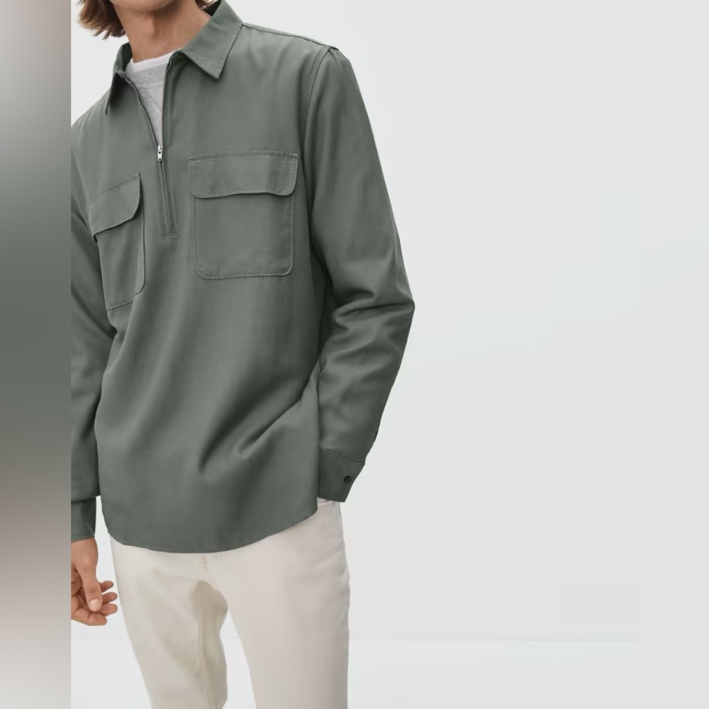 Everlane The Quarter Zip Popover Shirt Dark Sage Green Medium Mens